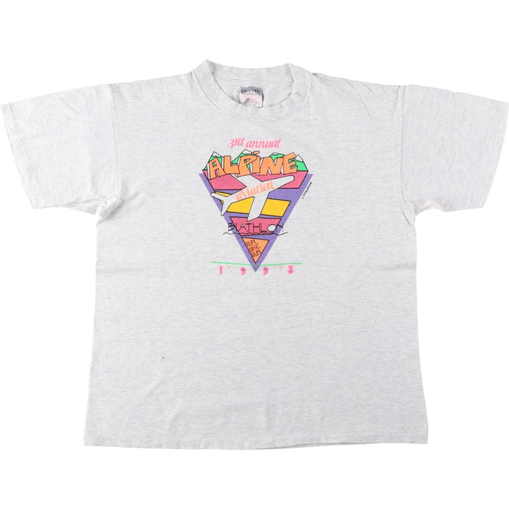 90'S ONEITA Printed T-shirt Made in USA Men's L size Vintage cotton gray type Vintage Second Hand