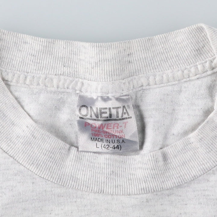 90'S ONEITA Printed T-shirt Made in USA Men's L size Vintage cotton gray type Vintage Second Hand