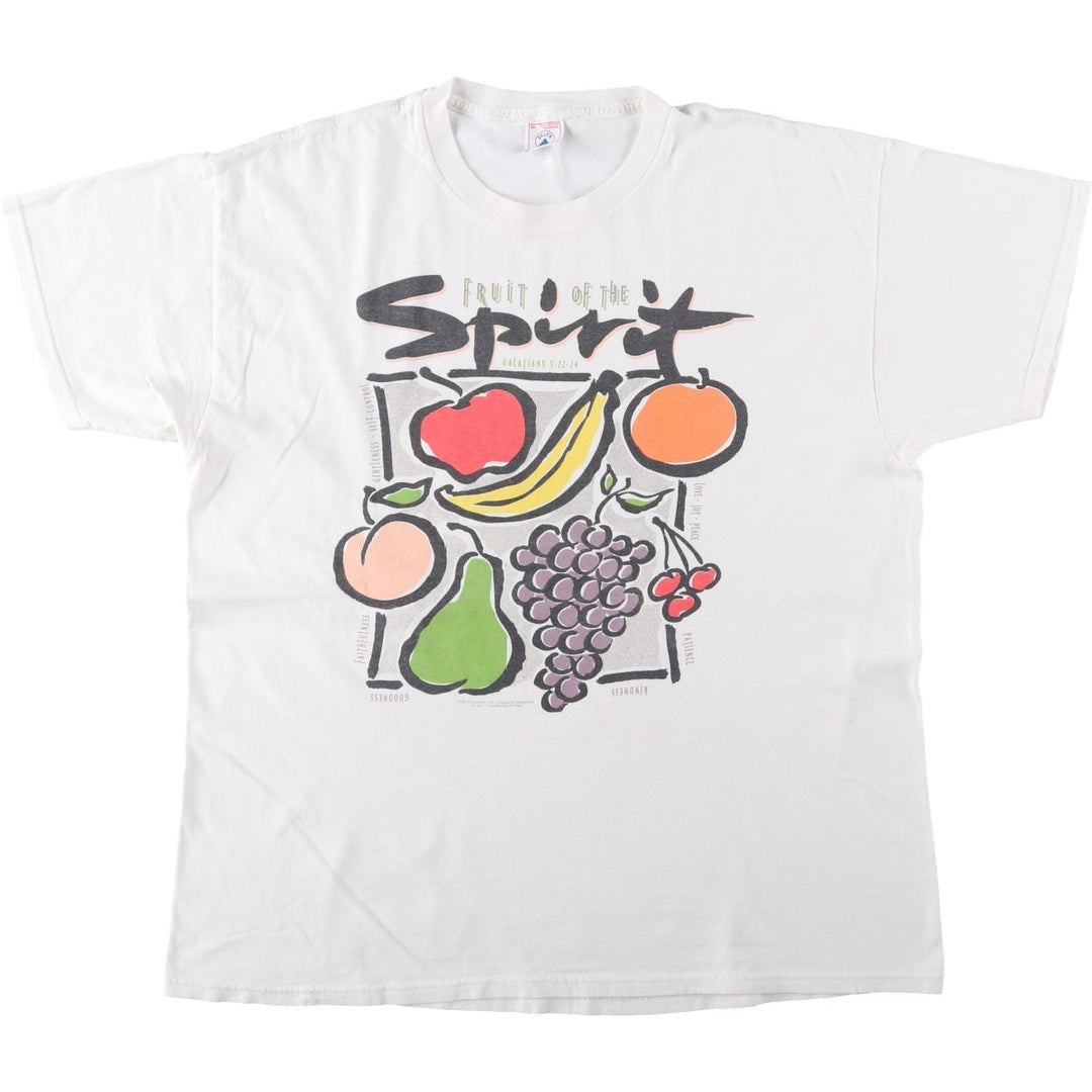 90'S Delta FRUIT OF THE SPIRIT Print T-Shirt, Men's XL (approx.), Vintage cotton white type Vintage Second Hand