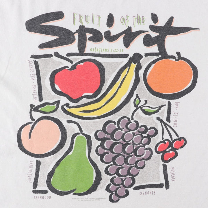 90'S Delta FRUIT OF THE SPIRIT Print T-Shirt, Men's XL (approx.), Vintage cotton white type Vintage Second Hand