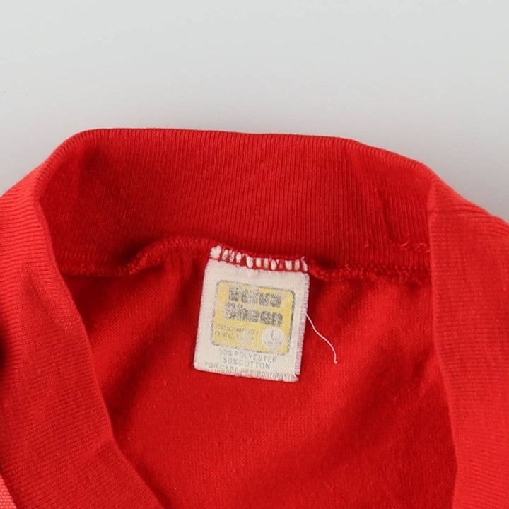 70s-80'S Velva Sheen DEAD SEA FISHING CLUB parody print T-shirt, Made in USA, Men's size L equivalent, Vintage polyester red type Vintage Second Hand