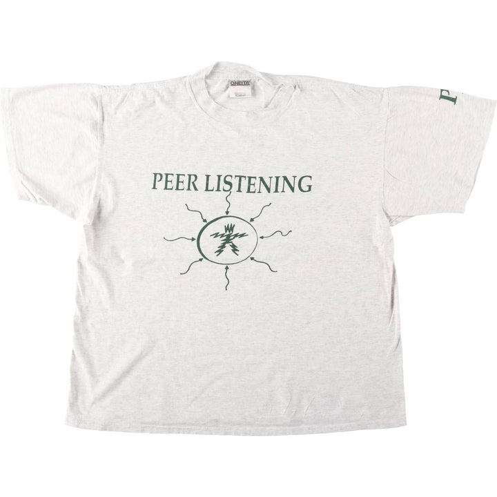 90'S ONEITA PEER LISTENING Print T-Shirt, Made in USA, Men's XL equivalent, Vintage cotton gray type Vintage Second Hand