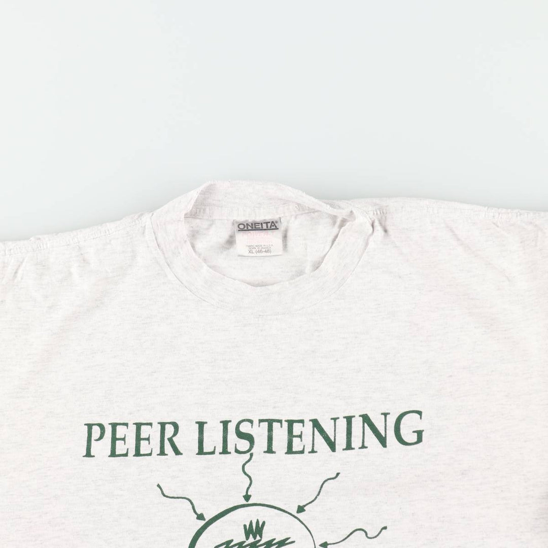 90'S ONEITA PEER LISTENING Print T-Shirt, Made in USA, Men's XL equivalent, Vintage cotton gray type Vintage Second Hand