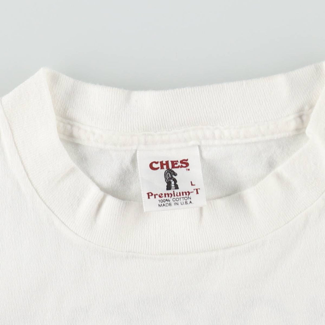 ~90'S CHES CORKY'S BAR-BQ Advertising T-Shirt, Made in USA, Men's Size L (Equivalent), Vintage cotton white type Vintage Second Hand