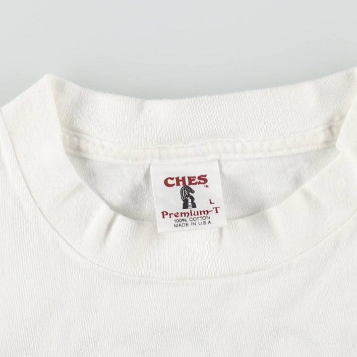 ~90'S CHES CORKY'S BAR-BQ Advertising T-Shirt, Made in USA, Men's Size L (Equivalent), Vintage cotton white type Vintage Second Hand