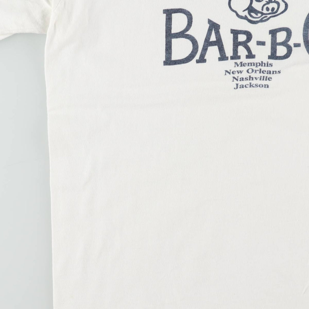 ~90'S CHES CORKY'S BAR-BQ Advertising T-Shirt, Made in USA, Men's Size L (Equivalent), Vintage cotton white type Vintage Second Hand