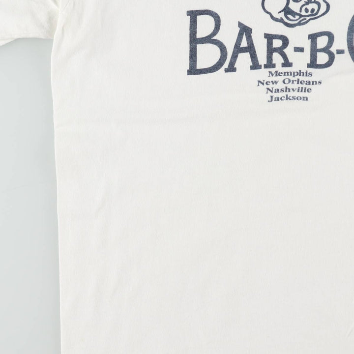 ~90'S CHES CORKY'S BAR-BQ Advertising T-Shirt, Made in USA, Men's Size L (Equivalent), Vintage cotton white type Vintage Second Hand