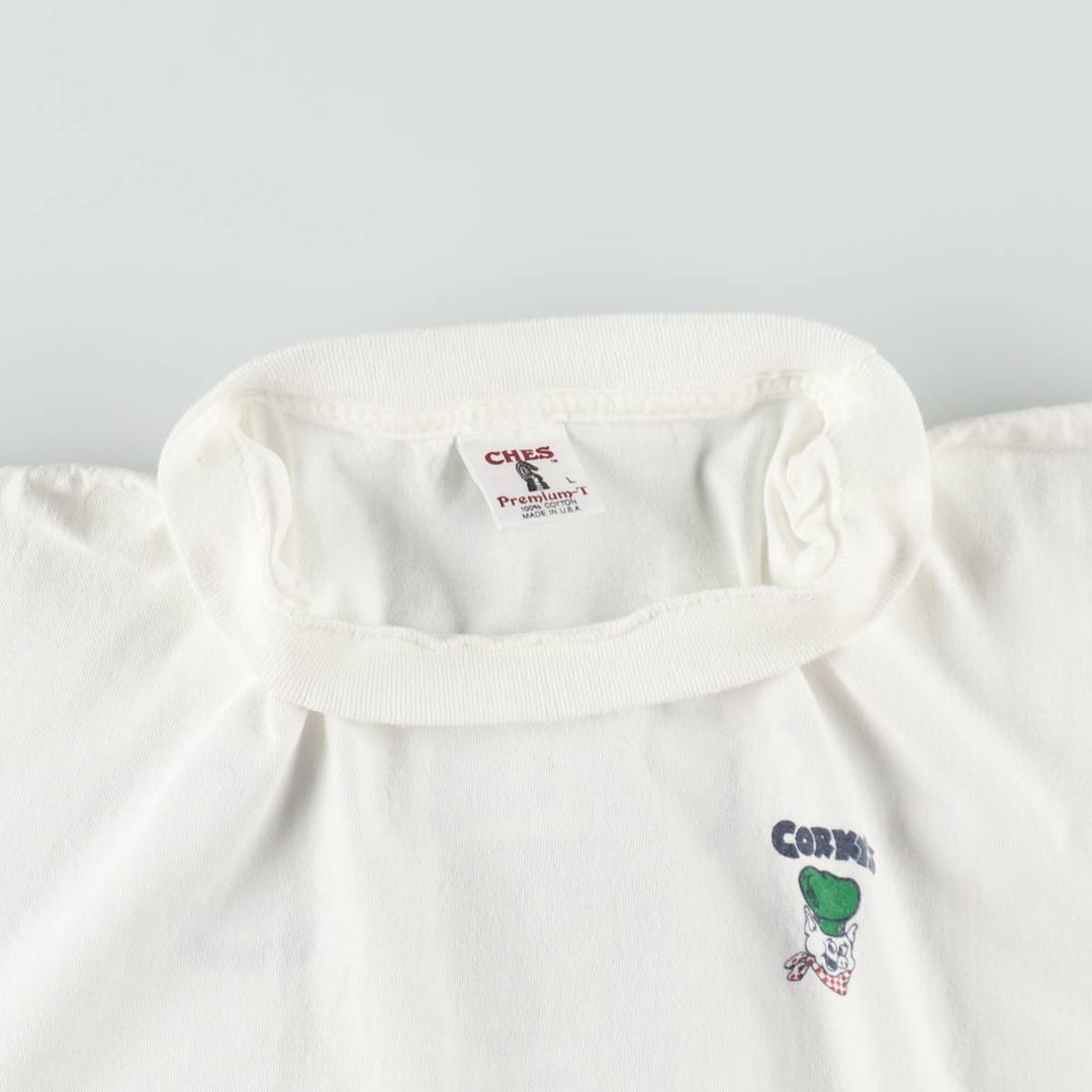 ~90'S CHES CORKY'S BAR-BQ Advertising T-Shirt, Made in USA, Men's Size L (Equivalent), Vintage cotton white type Vintage Second Hand