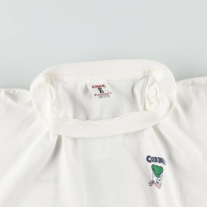 ~90'S CHES CORKY'S BAR-BQ Advertising T-Shirt, Made in USA, Men's Size L (Equivalent), Vintage cotton white type Vintage Second Hand