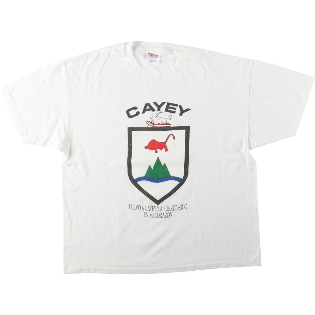 90'S Hanes Cayey Print T-Shirt, Men's XL (approx.), Vintage cotton white type Vintage Second Hand