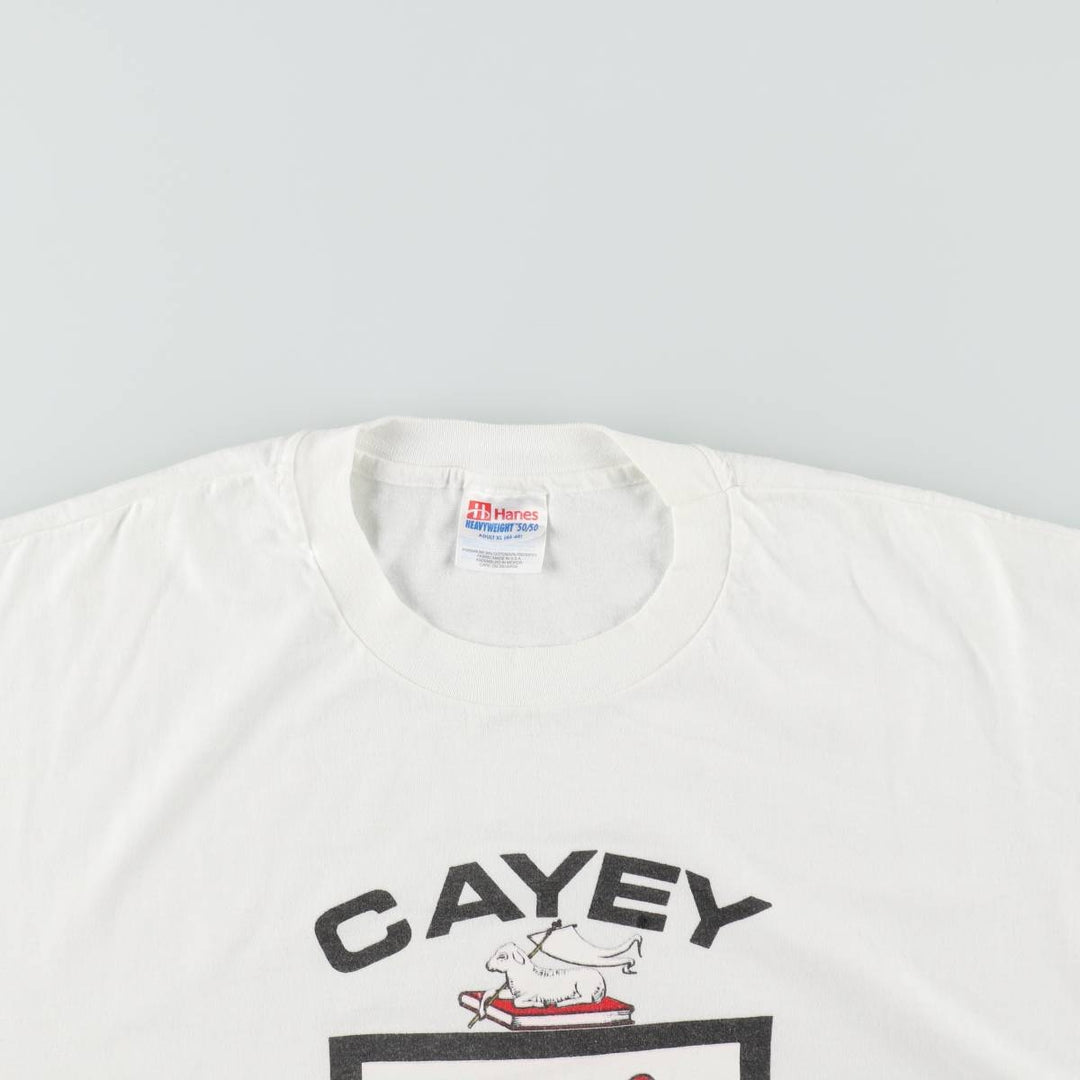 90'S Hanes Cayey Print T-Shirt, Men's XL (approx.), Vintage cotton white type Vintage Second Hand