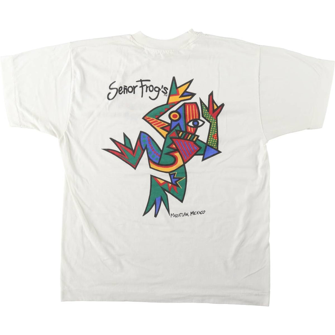 ~90'S Senor Frog's Art T-Shirt, Men's Size L (approx.), Vintage unclear white type Vintage Second Hand