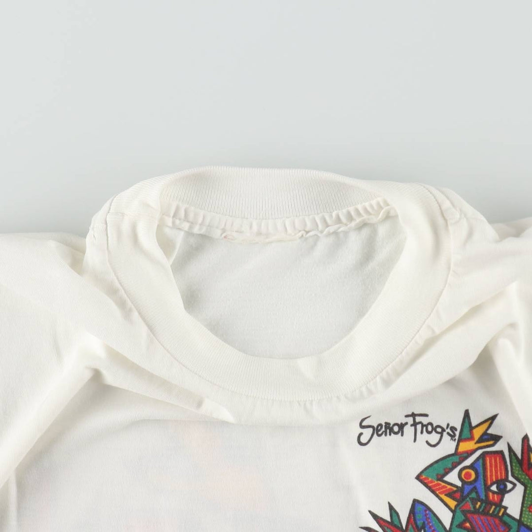 ~90'S Senor Frog's Art T-Shirt, Men's Size L (approx.), Vintage unclear white type Vintage Second Hand