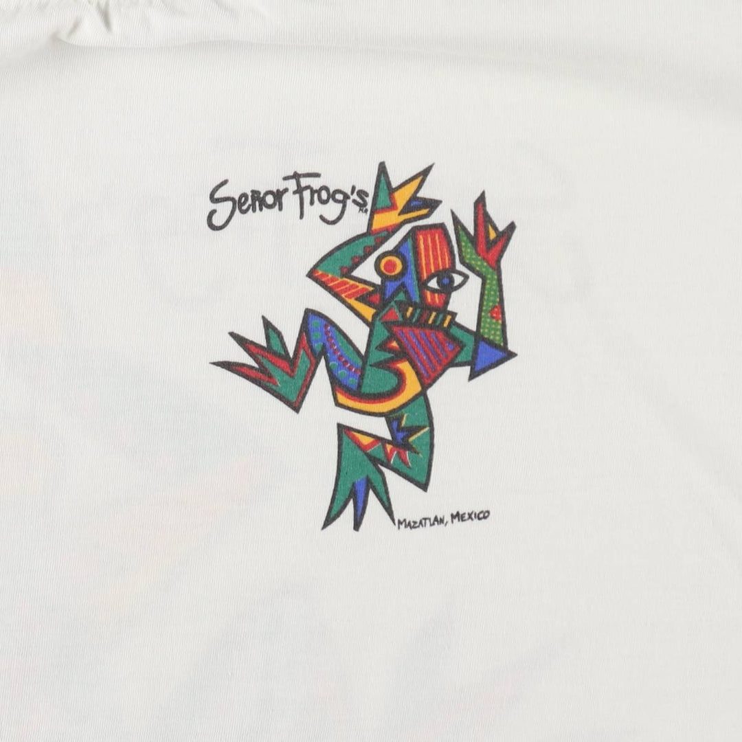 ~90'S Senor Frog's Art T-Shirt, Men's Size L (approx.), Vintage unclear white type Vintage Second Hand