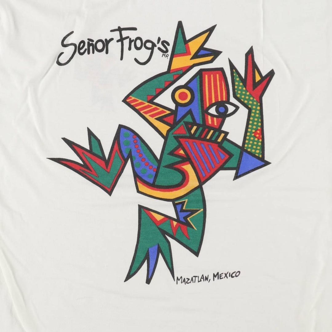 ~90'S Senor Frog's Art T-Shirt, Men's Size L (approx.), Vintage unclear white type Vintage Second Hand