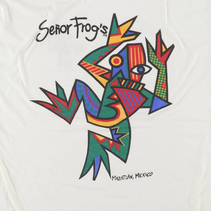 ~90'S Senor Frog's Art T-Shirt, Men's Size L (approx.), Vintage unclear white type Vintage Second Hand