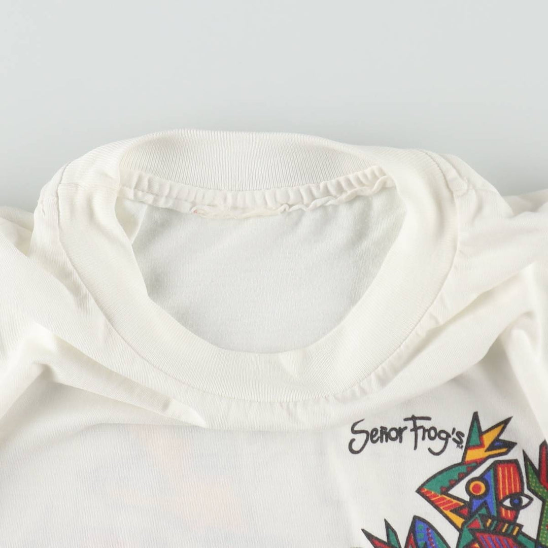 ~90'S Senor Frog's Art T-Shirt, Men's Size L (approx.), Vintage unclear white type Vintage Second Hand