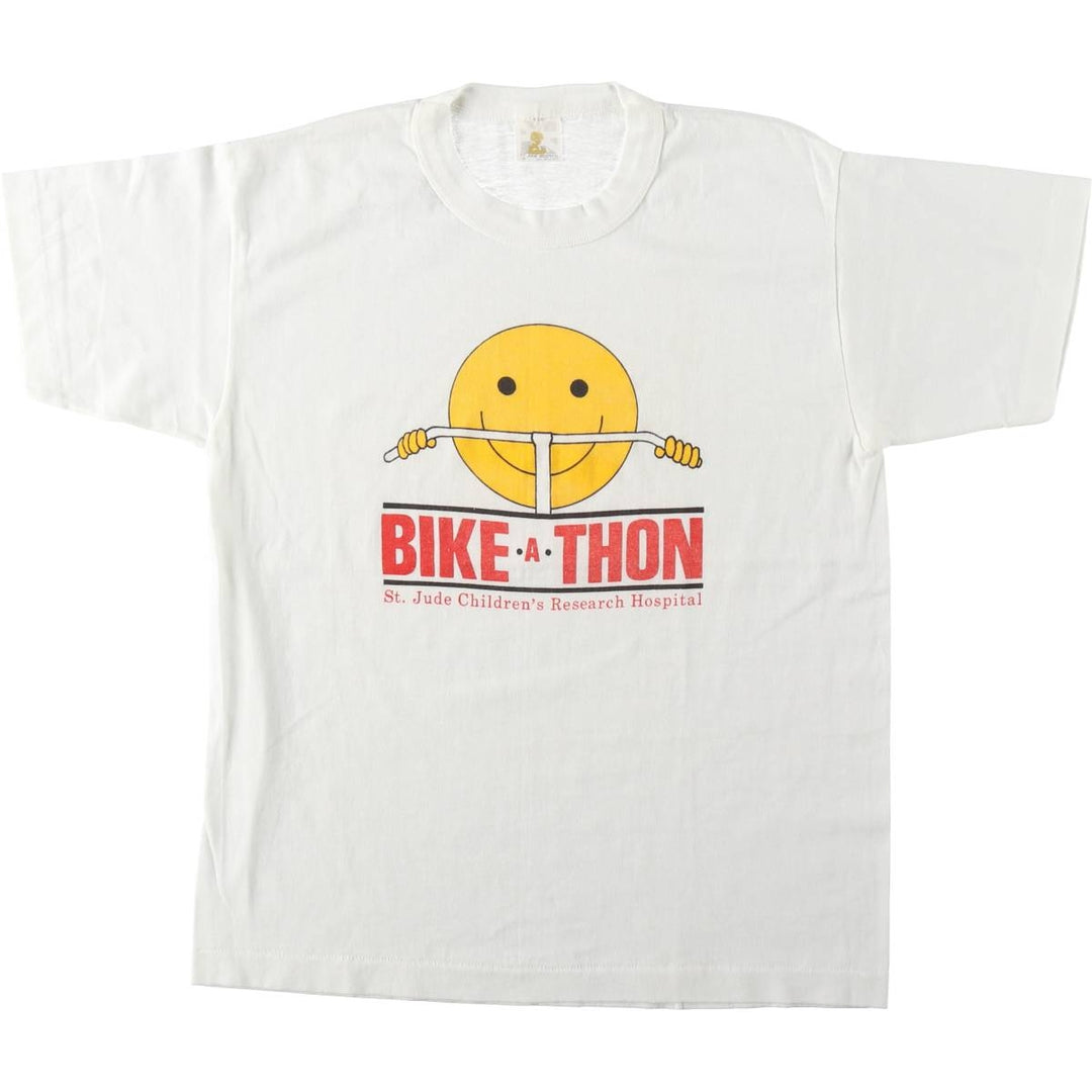 80'S ST. JUDE HOSPITAL Smile Print T-Shirt, Men's Size M (Equivalent), Vintage polyester white type Vintage Second Hand