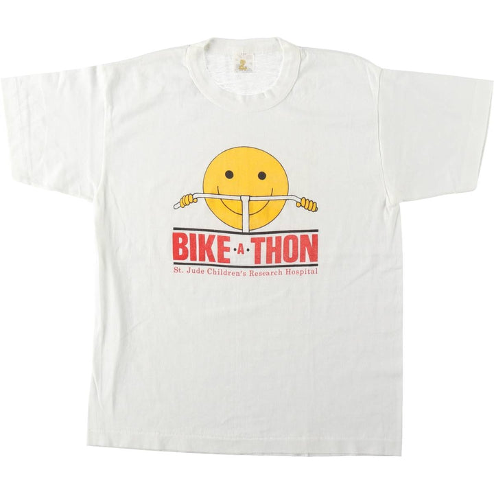 80'S ST. JUDE HOSPITAL Smile Print T-Shirt, Men's Size M (Equivalent), Vintage polyester white type Vintage Second Hand