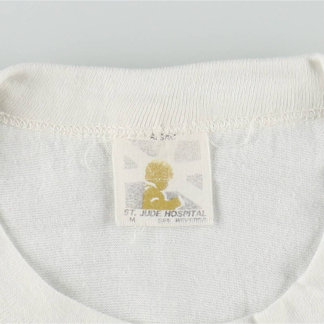 80'S ST. JUDE HOSPITAL Smile Print T-Shirt, Men's Size M (Equivalent), Vintage polyester white type Vintage Second Hand