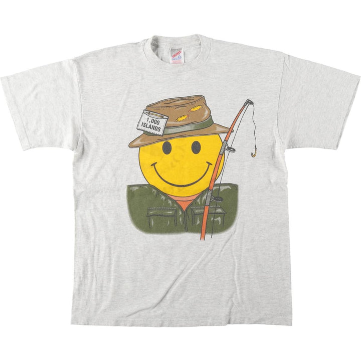 90'S Jerzees Smile Print T-Shirt, Men's Size L (approx.), Vintage cotton gray type Vintage Second Hand