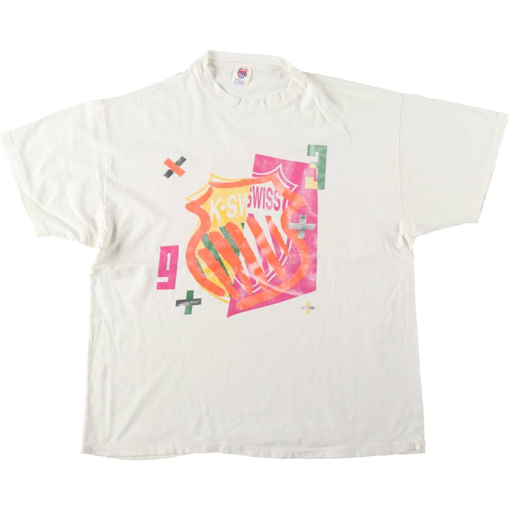 90'S K-Swiss Print T-Shirt, Made in USA, Men's XL equivalent, Vintage cotton white type Vintage Second Hand