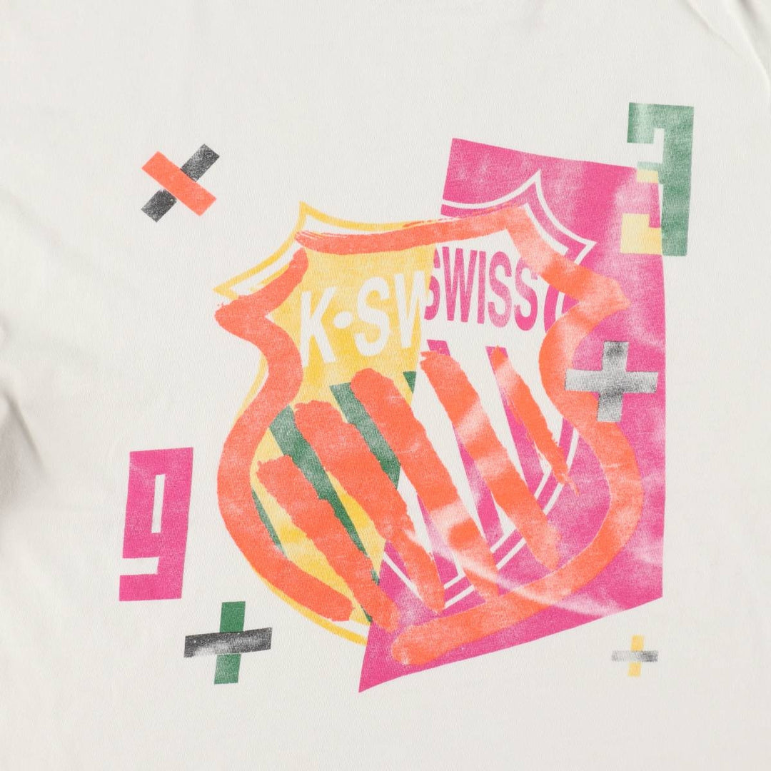 90'S K-Swiss Print T-Shirt, Made in USA, Men's XL equivalent, Vintage cotton white type Vintage Second Hand