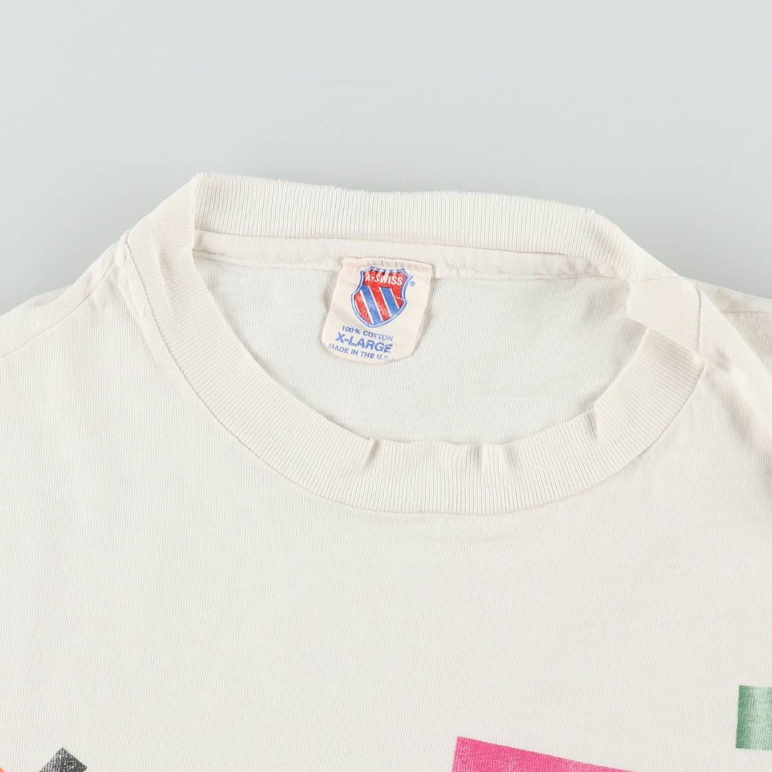 90'S K-Swiss Print T-Shirt, Made in USA, Men's XL equivalent, Vintage cotton white type Vintage Second Hand