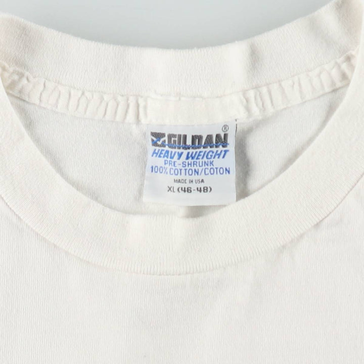 90'S Gildan Heavy Weight Print T-Shirt, Made in USA, Men's XL equivalent, Vintage cotton white type Vintage Second Hand