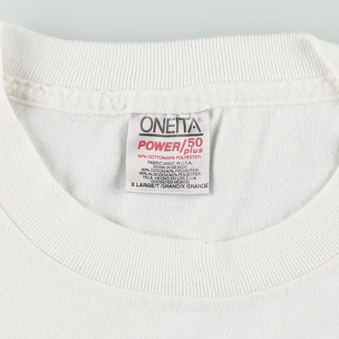 90'S ONEITA POWER 50 Plus Print T-Shirt, Men's XL equivalent, Vintage cotton white type Vintage Second Hand