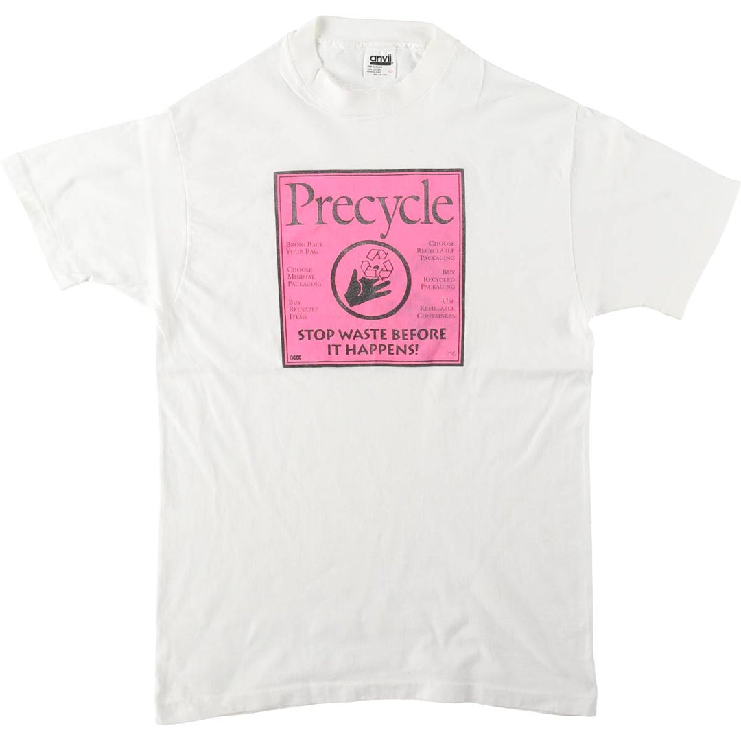 90'S Anvil Precycle Message Print T-Shirt, Made in USA, Men's Size L (Equivalent), Vintage cotton white type Vintage Second Hand