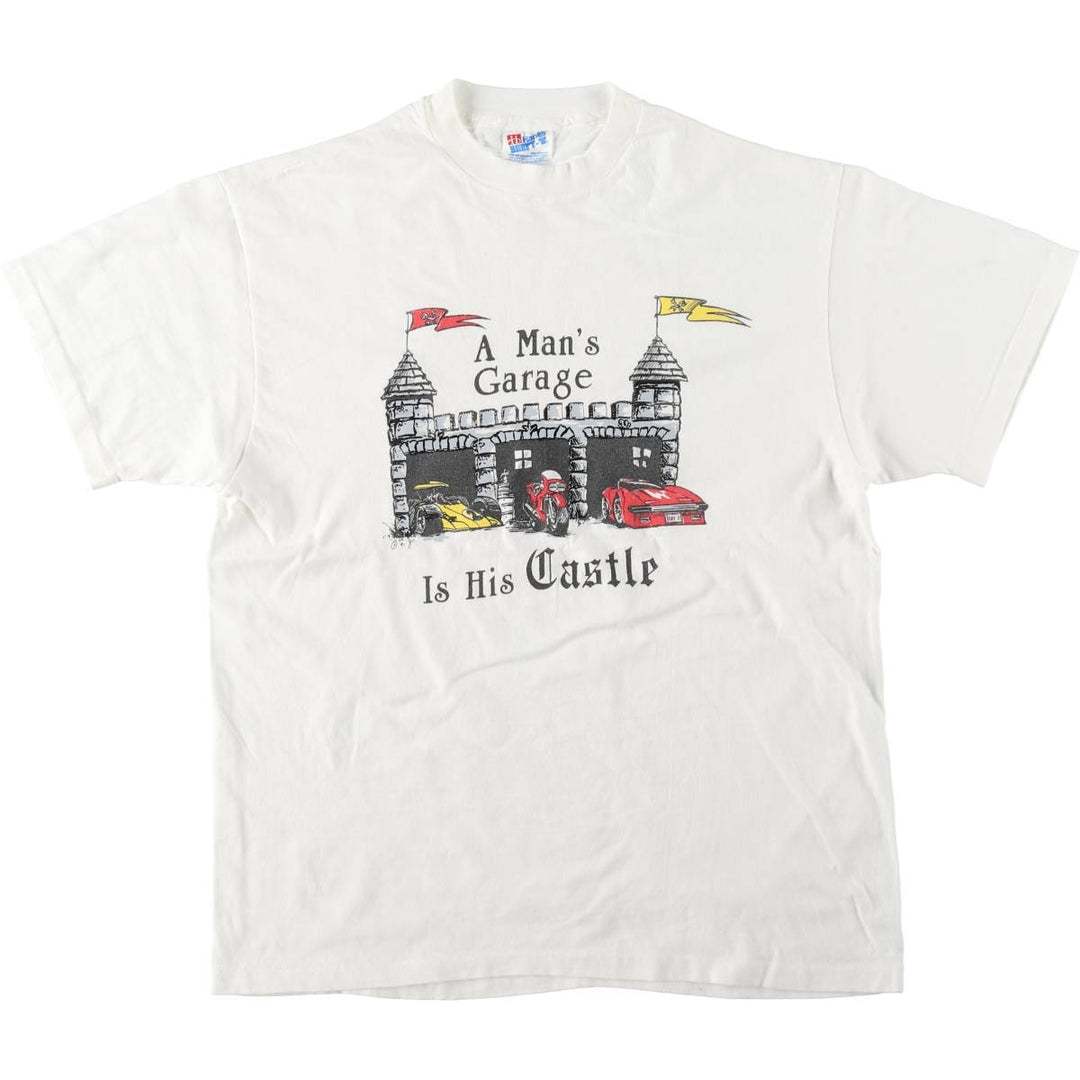 90'S Hanes BEEFY-T Printed T-shirt, Made in USA, Men's L size, Vintage cotton white type Vintage Second Hand