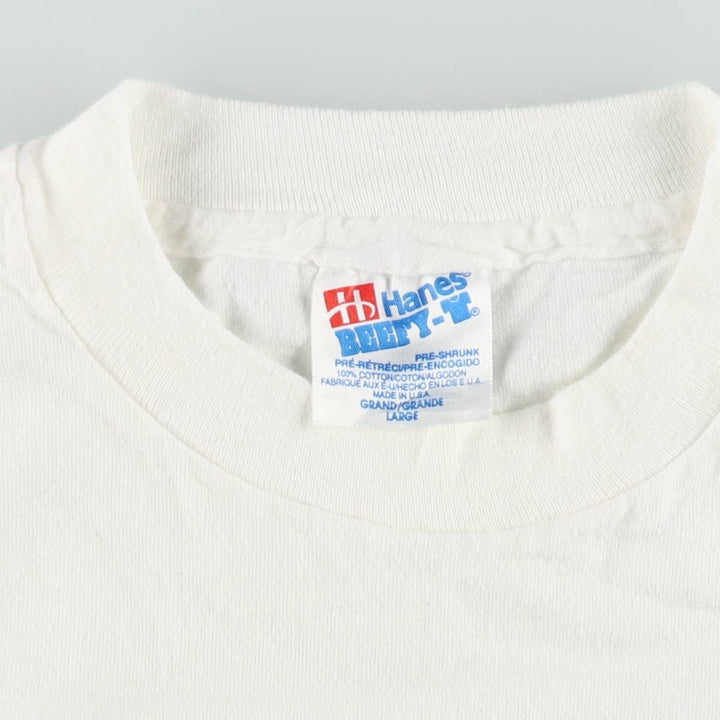 90'S Hanes BEEFY-T Printed T-shirt, Made in USA, Men's L size, Vintage cotton white type Vintage Second Hand