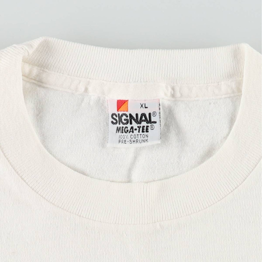 Vintage 90'S SIGNAL MEGA-TEE Printed T-Shirt, Made in USA, Men's XL cotton white type Vintage Second Hand