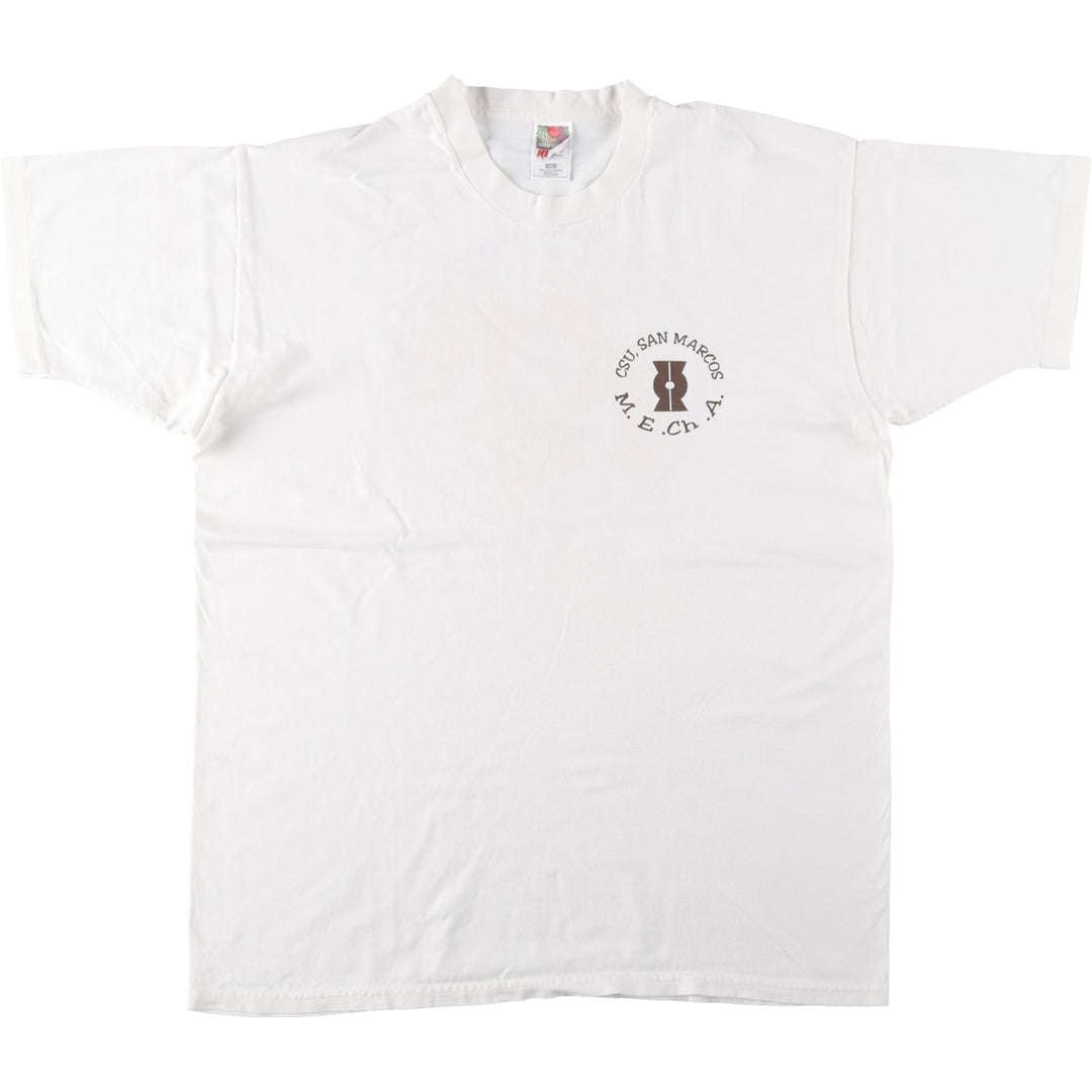 90'S Fruit of the Loom Heavy Cotton Eagle Pattern College T-Shirt, Made in USA, Men's XL equivalent, Vintage cotton white type Vintage Second Hand