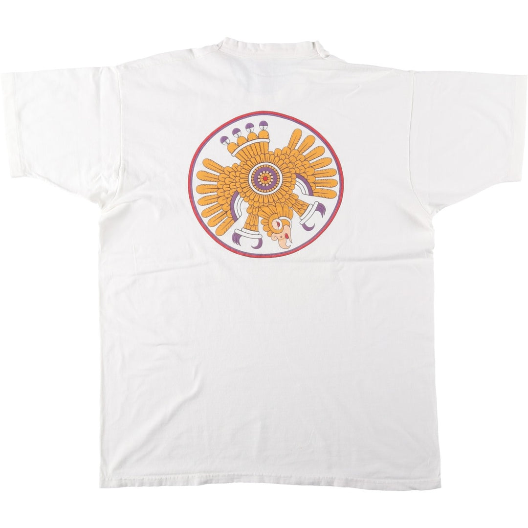 90'S Fruit of the Loom Heavy Cotton Eagle Pattern College T-Shirt, Made in USA, Men's XL equivalent, Vintage cotton white type Vintage Second Hand