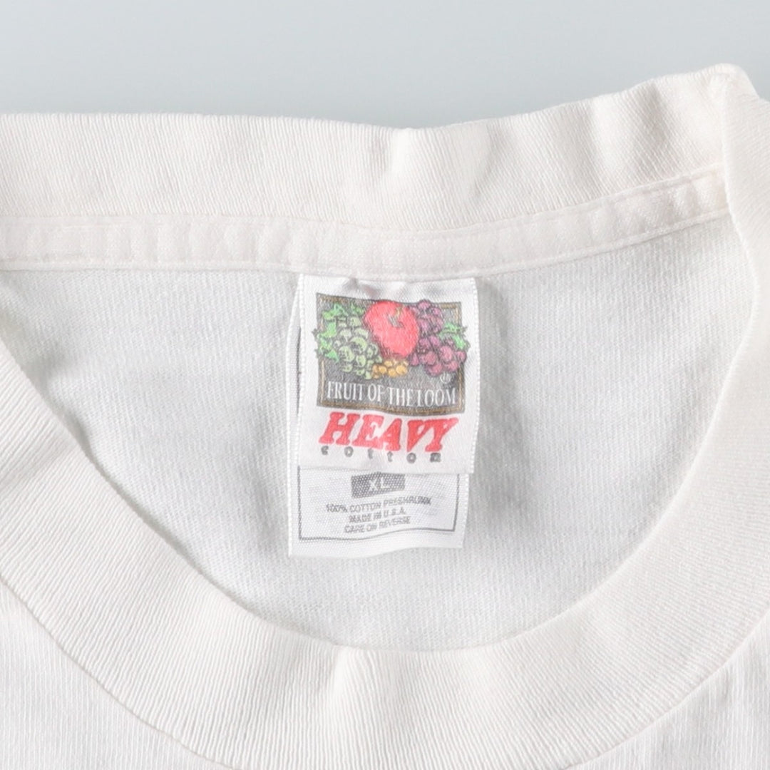 90'S Fruit of the Loom Heavy Cotton Eagle Pattern College T-Shirt, Made in USA, Men's XL equivalent, Vintage cotton white type Vintage Second Hand