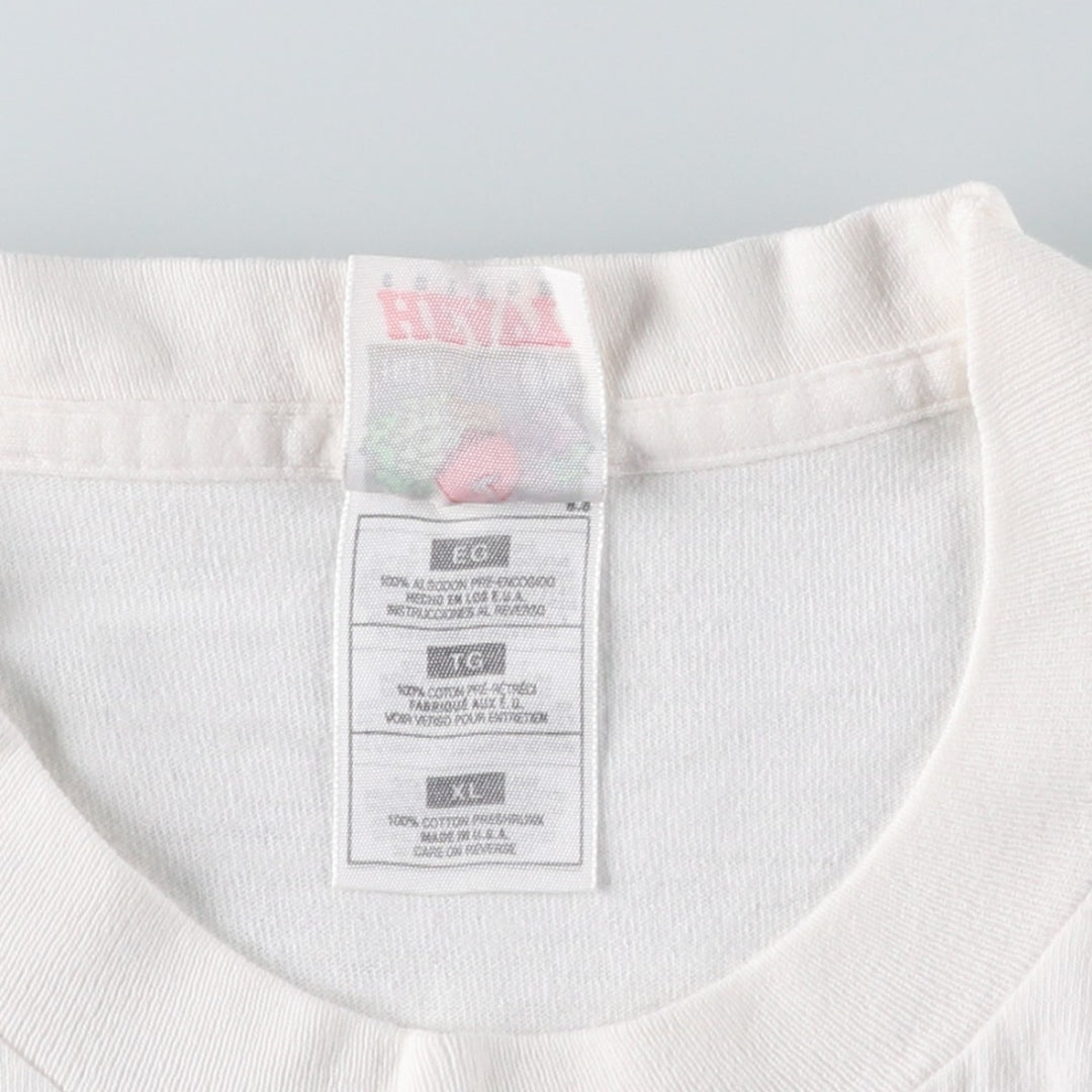 90'S Fruit of the Loom Heavy Cotton Eagle Pattern College T-Shirt, Made in USA, Men's XL equivalent, Vintage cotton white type Vintage Second Hand