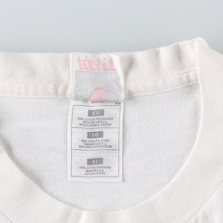90'S Fruit of the Loom Heavy Cotton Eagle Pattern College T-Shirt, Made in USA, Men's XL equivalent, Vintage cotton white type Vintage Second Hand