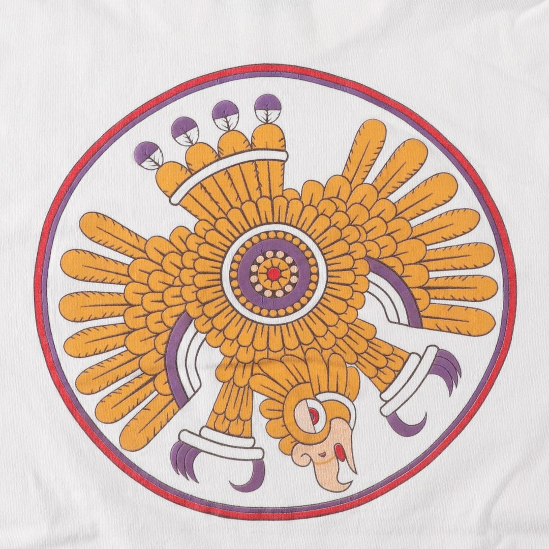 90'S Fruit of the Loom Heavy Cotton Eagle Pattern College T-Shirt, Made in USA, Men's XL equivalent, Vintage cotton white type Vintage Second Hand