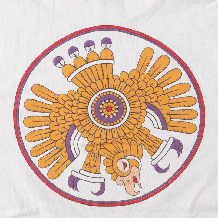 90'S Fruit of the Loom Heavy Cotton Eagle Pattern College T-Shirt, Made in USA, Men's XL equivalent, Vintage cotton white type Vintage Second Hand