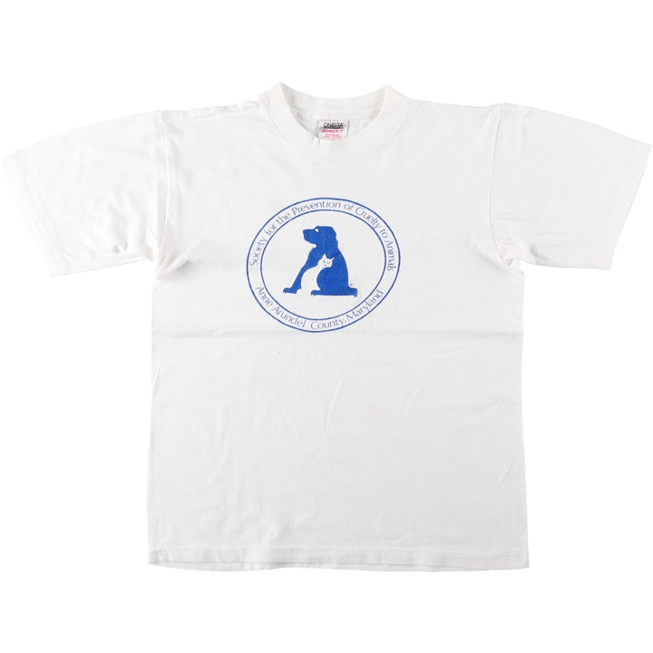 90'S ONEITA POWER-T SPCA (Ann Arundel County Society for the Prevention of Cruelty to Animals) Print T-Shirt, Men's Size L (approx.), Vintage cotton white type Vintage Second Hand