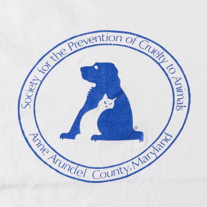 90'S ONEITA POWER-T SPCA (Ann Arundel County Society for the Prevention of Cruelty to Animals) Print T-Shirt, Men's Size L (approx.), Vintage cotton white type Vintage Second Hand