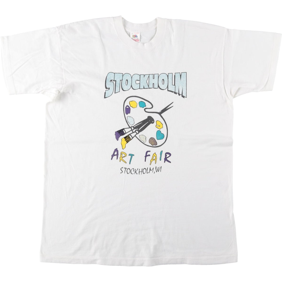 90'S Fruit of the Loom printed T-shirt, made in the USA, men's XL size, vintage cotton white type Vintage Second Hand