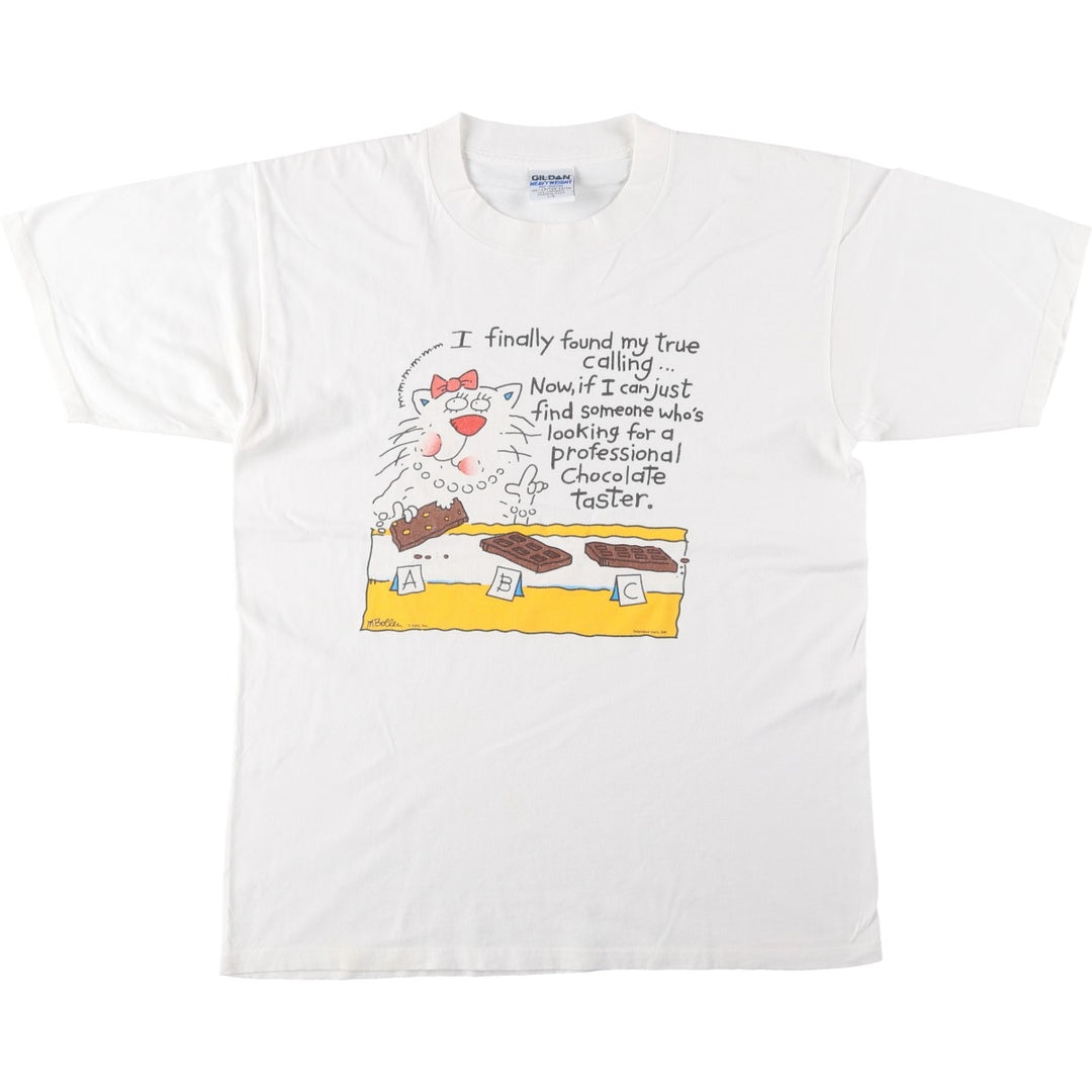 90'S Gildan Heavy Weight Print T-Shirt, Men's Size L (approx.), Vintage cotton white type Vintage Second Hand