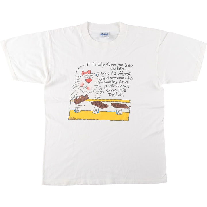 90'S Gildan Heavy Weight Print T-Shirt, Men's Size L (approx.), Vintage cotton white type Vintage Second Hand