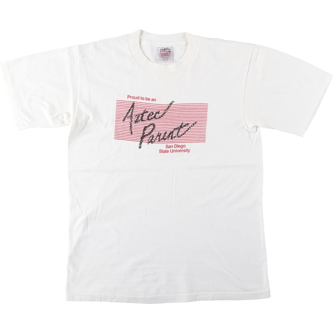 90'S Oneita POWER-T College T-Shirt, Made in USA, Men's Size Large, Vintage cotton white type Vintage Second Hand