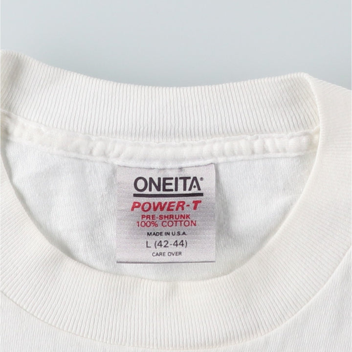 90'S Oneita POWER-T College T-Shirt, Made in USA, Men's Size Large, Vintage cotton white type Vintage Second Hand