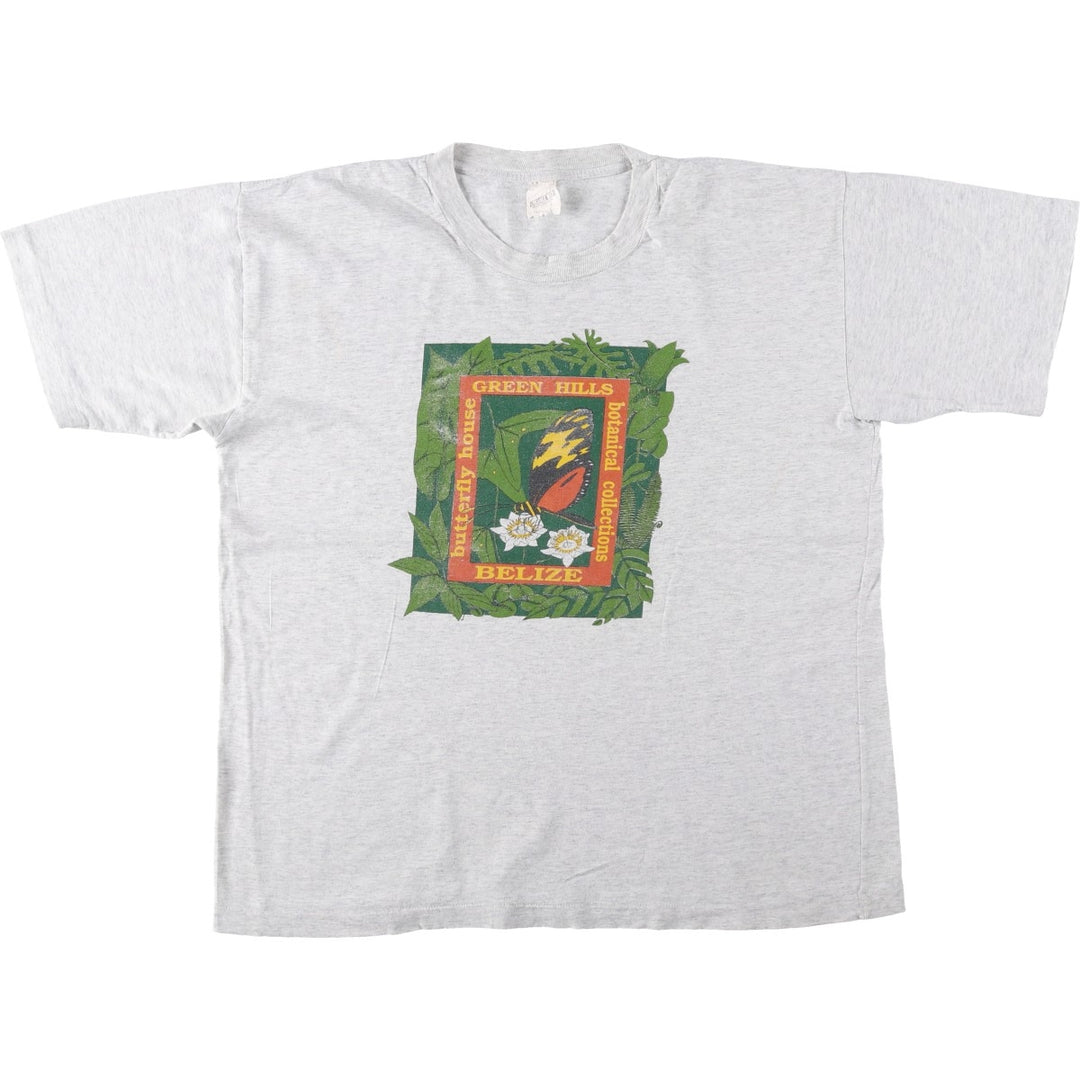 90'S ADVANCE TEES butterfly print t-shirt, men's size XL equivalent, vintage. unclear gray type Vintage Second Hand