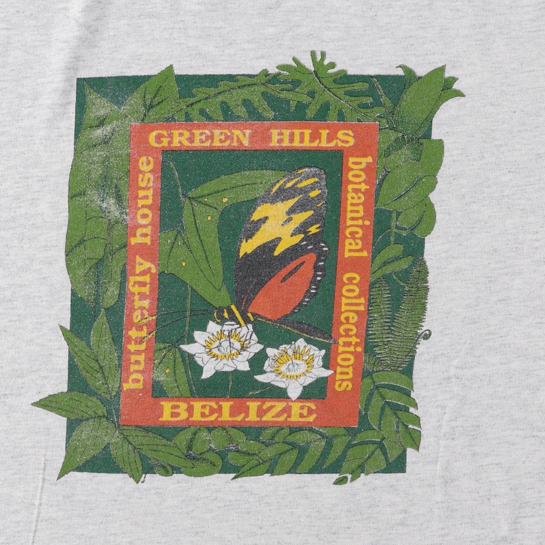 90'S ADVANCE TEES butterfly print t-shirt, men's size XL equivalent, vintage. unclear gray type Vintage Second Hand